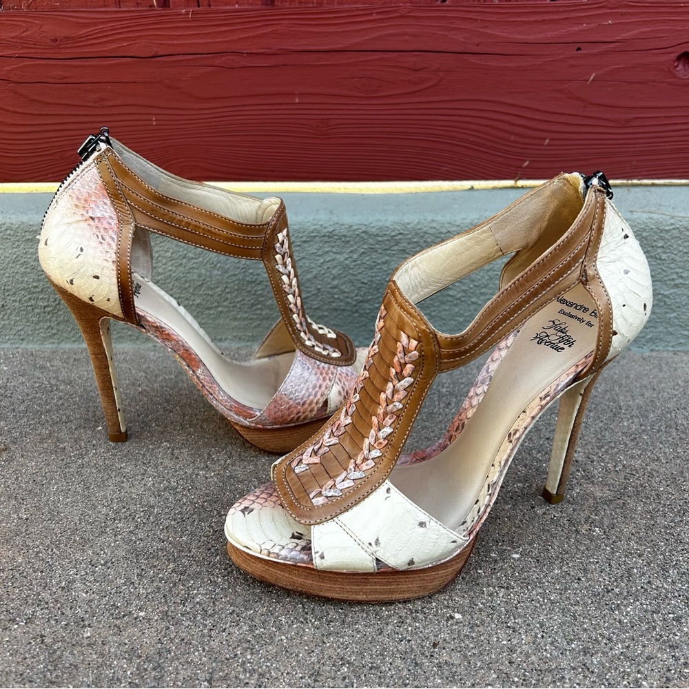 $695~ALEXANDRE BIRMAN~Snakeskin Python T-Strap Pe… - image 14